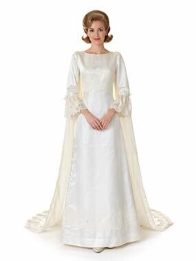 Vintage 1960s Women's XS Alfred Angelo Satin Lace Wedding Dress w Train